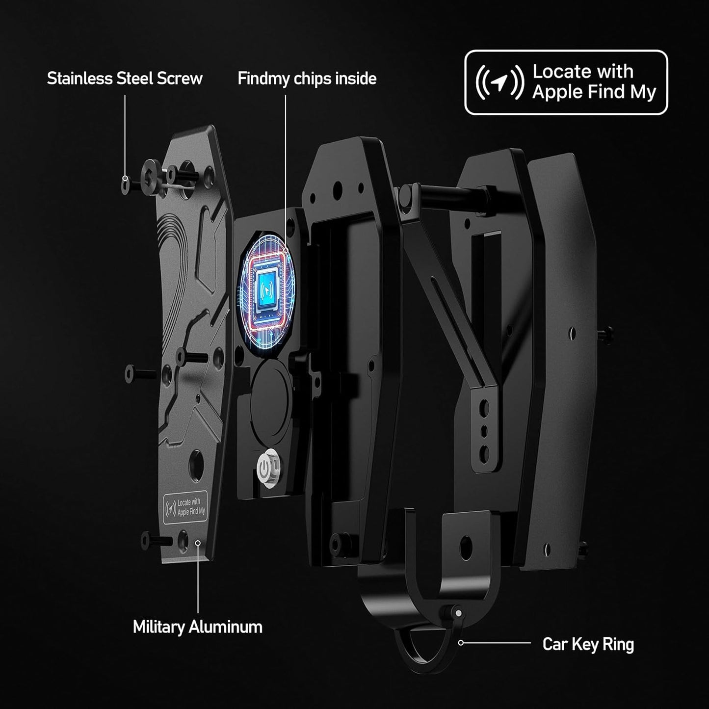 Air Keychain, Key Organizer Works with Apple Find My, Built-in airtag Chips, Holds 2-6 Keys, Car Key Chains with GPS Tracker, Key Finder, Minimalist Key Holder for Men and Women, (iOS Only) (Black)