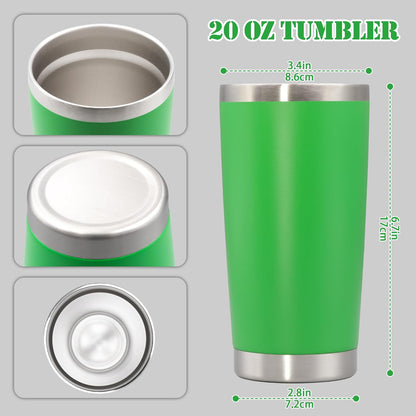 20 oz Tumbler with lid Double Wall Vacuum Insulated Tumblers Stainless Steel Coffee Mug Travel Coffee Tumbler Powder Coated Tumbler Cup Keep Hot&Cold - (Green 12 Pack)
