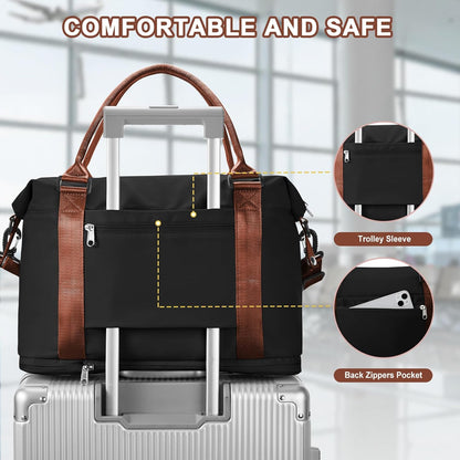 Travel Duffel Bag, Sports Tote Gym Bag, Shoulder Weekender Overnight Bag for Women