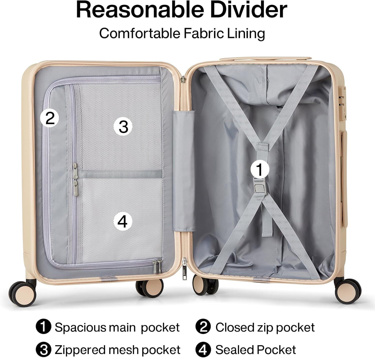 Hanke 3 Piece Luggage Sets with Spinner Wheels, Carry On Luggage Lightweight PC Hard Shell Suitcases TSA Luggage Checked Bag 20/24/28 Inch Luggage(Cuba Sand)
