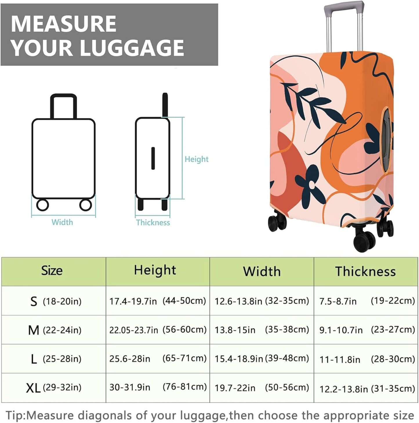 Travel Luggage Cover Suitcase Protector Fits 18-32 Inch Wheel Covers PatternedTravel Related Items Flower Luggage Protector Elastic XL