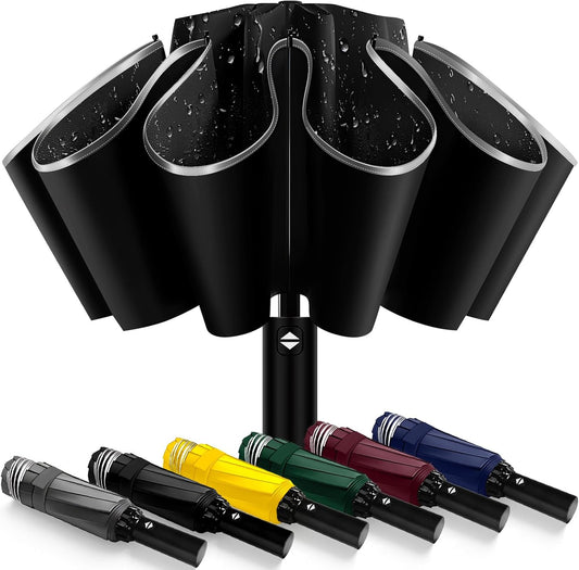 Travel Umbrella Superior, Beautiful & Compact, Large Strong but Light Portable and Automatic Folding Rain Umbrella, Premium Grip, Fits Car & Backpack