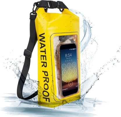 IP68 Waterproof Dry Bag, 2L - Roll Top Waterproof Pool Bag，Dry Bags for Kayaking Waterproof-w/Phone Pouch,Large Waterproof Phone Pouch,Boating & Kayak Accessories Camping (Yellow)