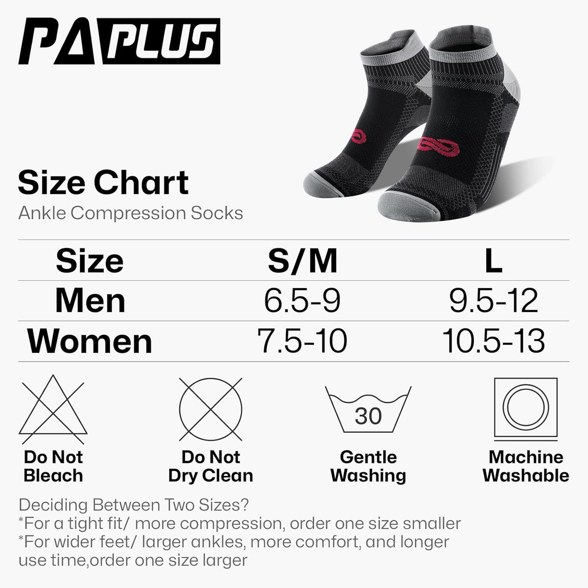 PAPLUS Ankle Compression Sock for Men and Women 2/4/6 Pairs, Low Cut Compression Running Sock with Ankle Support