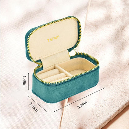 Small Travel Jewelry Case, Mini Tiny Plush Velvet Jewelry Box for Women and Girls, Pocket Size Jewelry holder organizer for Rings Earrings and Small Items(Coral Blue)