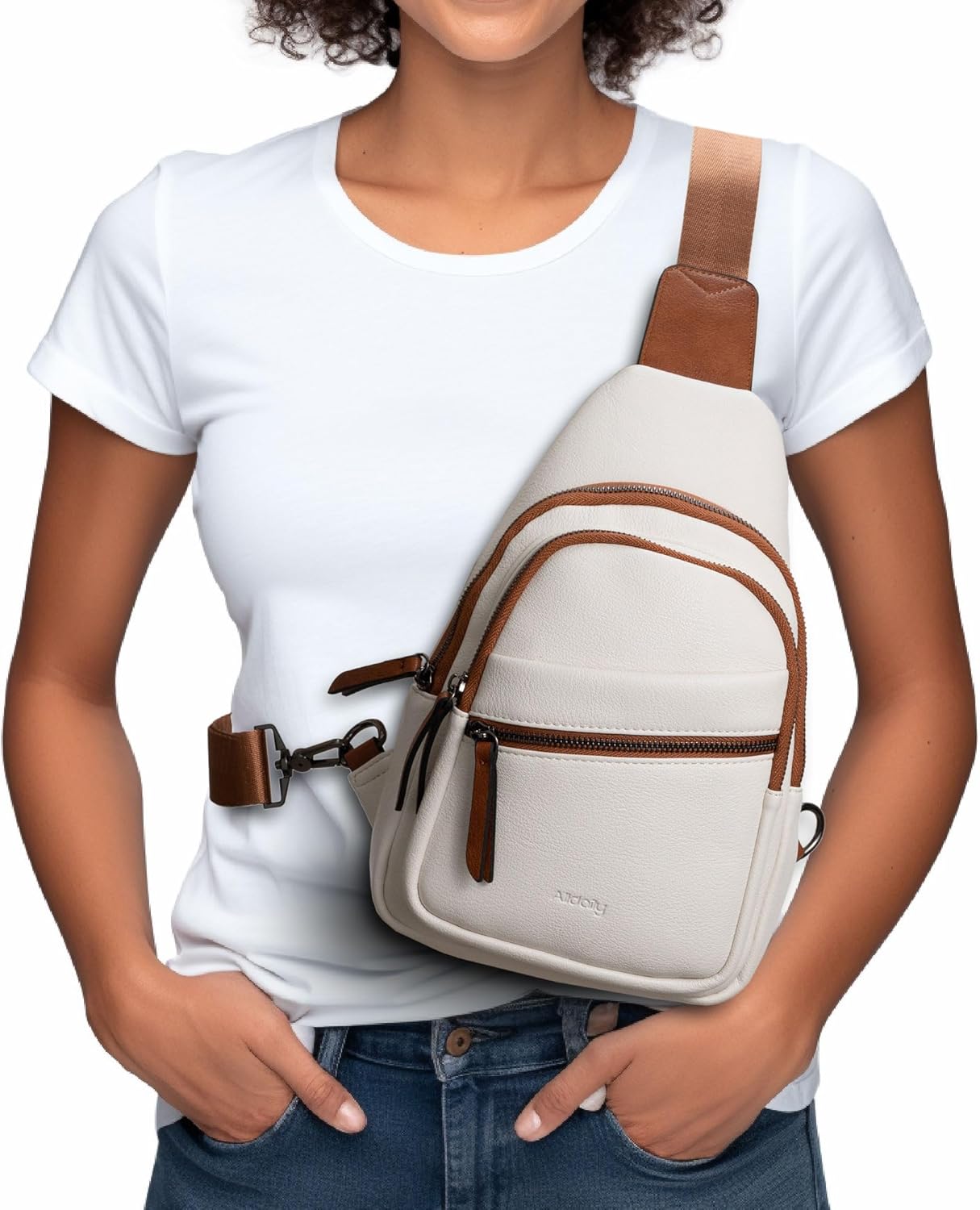 Alldaily Large Sling Bag for Women Crossbody Purse Leather Fashionable Trendy Chest Bag for Travel, Fanny Pack (White)