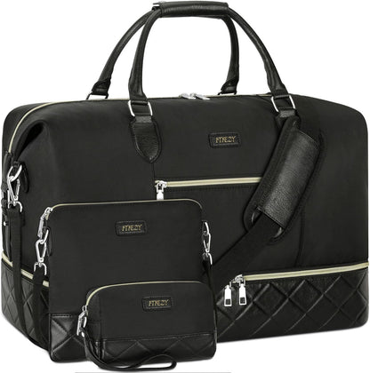Weekender Bag for Women, Travel Duffel Bag Carry On Overnight Bag with Shoe Compartment Large Nylon Travel Weekend Tote Bag