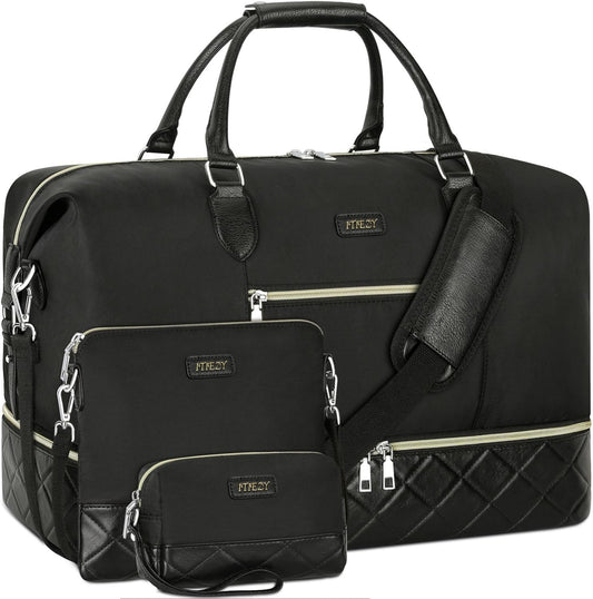 Weekender Bag for Women, Travel Duffel Bag Carry On Overnight Bag with Shoe Compartment Large Nylon Travel Weekend Tote Bag