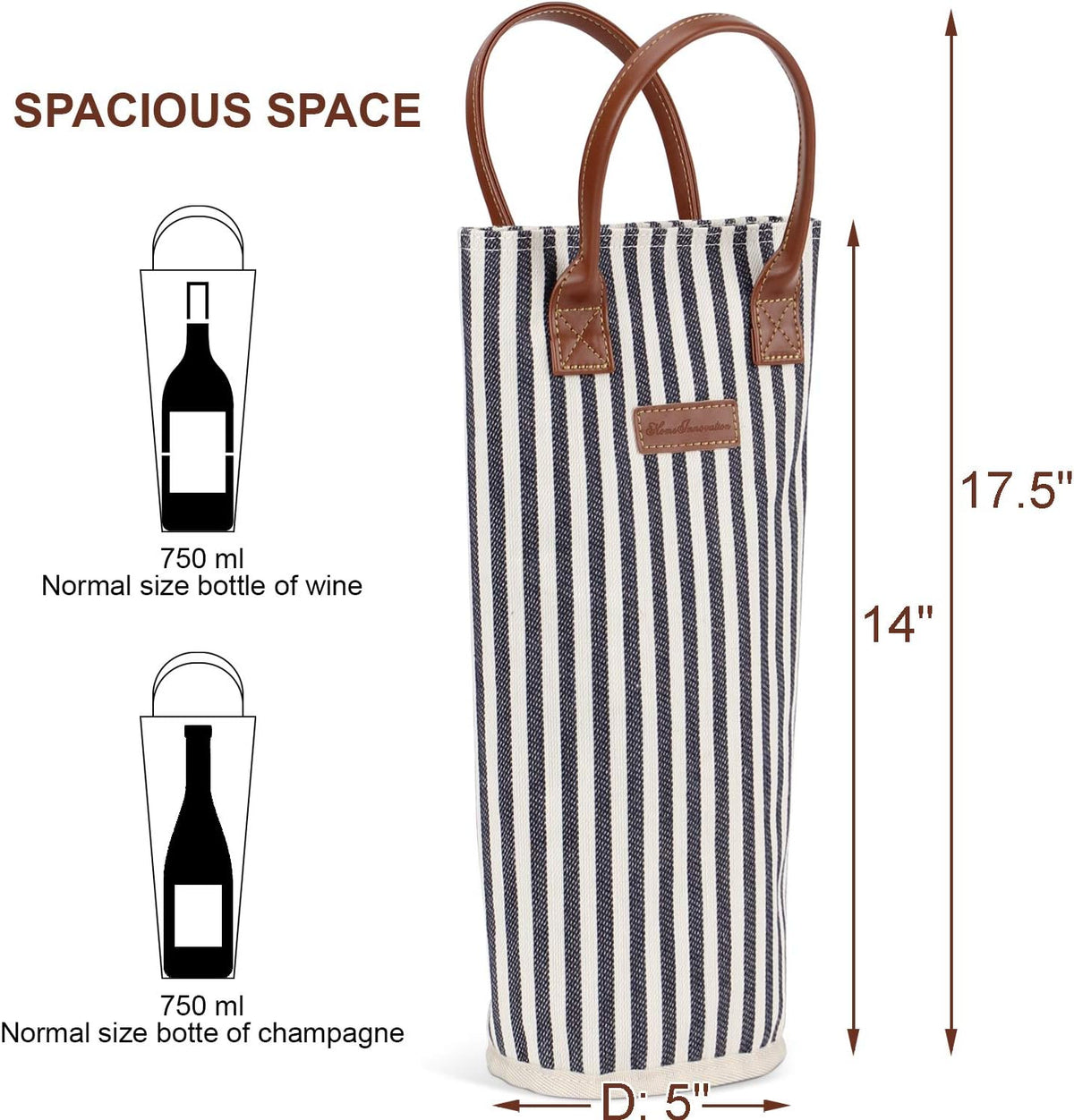 ZORMY Single Bottle Insulated Wine Tote, 1 Bottle Wine Carrier Bag Padded Wine Cooler Perfect Wine Lover's or Wedding Gift-Stripe (Srtipe)