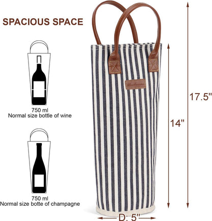 ZORMY Single Bottle Insulated Wine Tote, 1 Bottle Wine Carrier Bag Padded Wine Cooler Perfect Wine Lover's or Wedding Gift-Stripe (Srtipe)