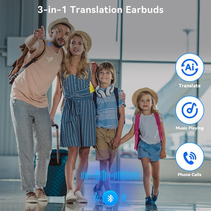 AI Translation Earbuds Real Time- 144 Languages, Meeting Assistant, LCD Touch Screen, Noise Cancelling, Wireless Open Ear Translator Earbuds- Used for Travel, Business, Learning, Grey pr
