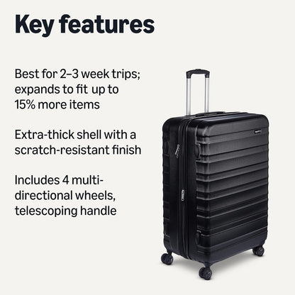 Amazon Basics 30" Hardside Large Checked Luggage, Hardshell Suitcase With Wheels, Expandable For Up to 15% More Space, With Scratch-Resistant Surface, Four Multi-directional Wheels, Black