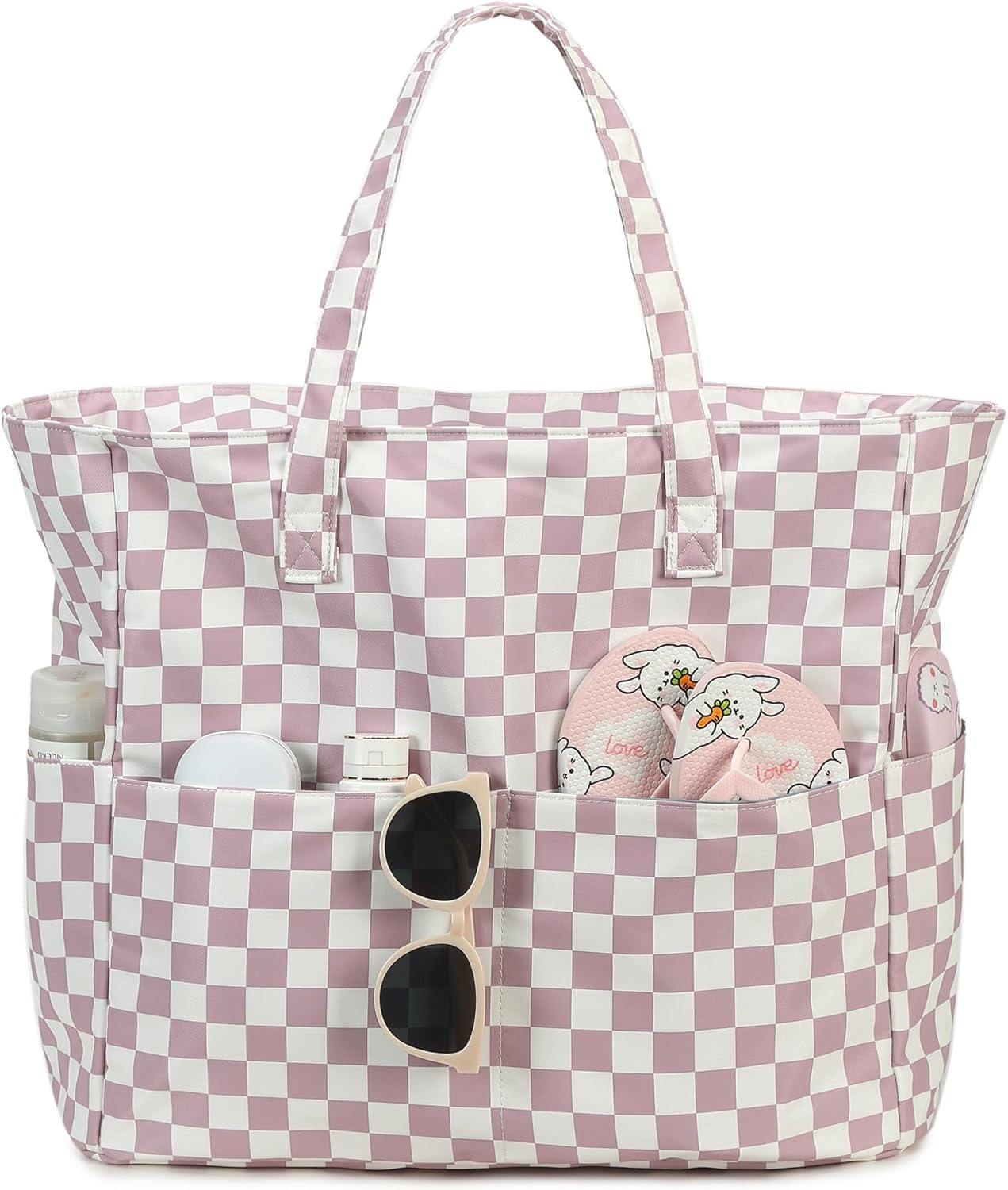 LEDAOU Beach Bag Waterproof Sandproof Women Tote Bag Pool Bag with Zipper for Gym Grocery Travel with Wet Pocket