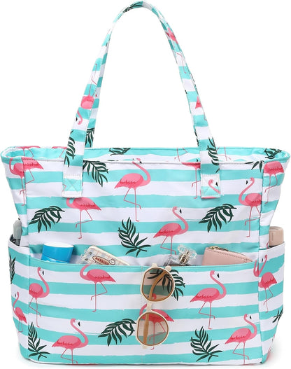 LEDAOU Beach Bag Waterproof Sandproof Women Tote Bag Pool Bag with Zipper for Gym Grocery Travel with Wet Pocket