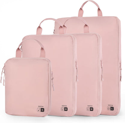 EPICKA 4 Set Ultra-Lightweight Compression Packing Cubes - Water Resistant Durable Travel Organizers Bags for Women, Expandable Travel Accessories for Carry on, Luggage, Suitcase, Backpack (Pink)