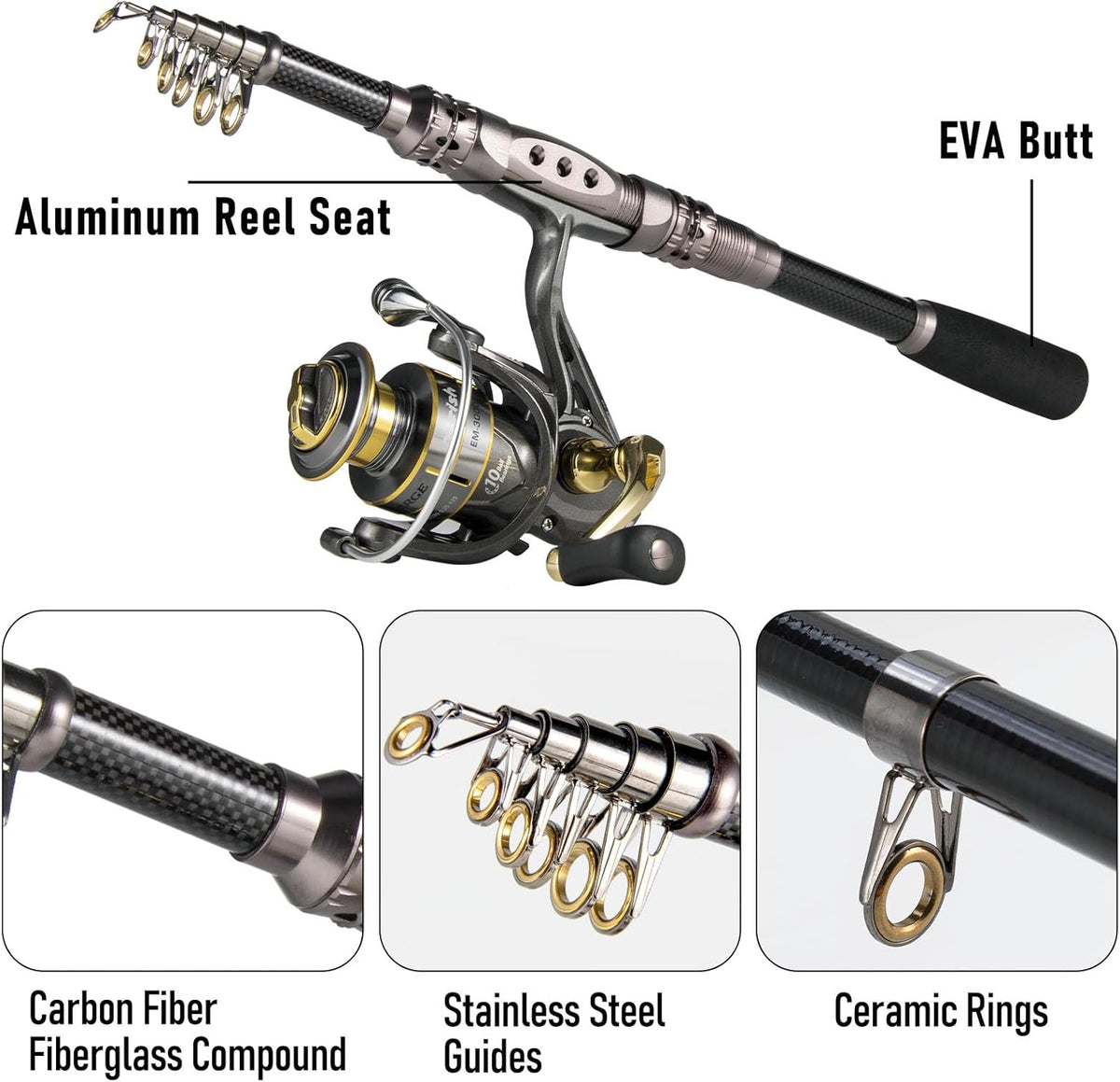 Dr.Fish Fishing Rod and Reel Combos 125-Pieces Telescopic Spinning Pole Reel Gear Equipment Set with Tackle Bag for Adult Collapsible Travel Complete Fishing Set Men Starter Freshwater Saltwater