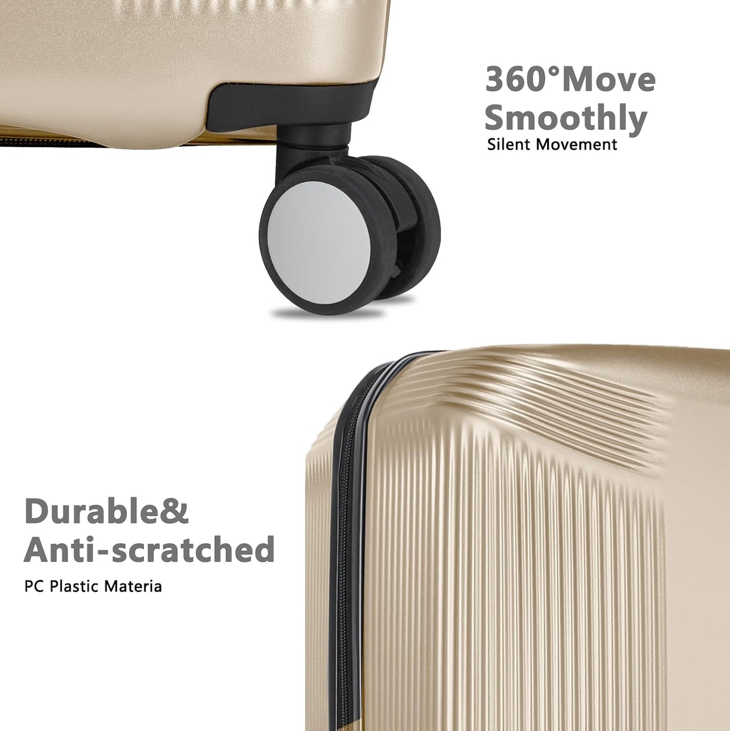 Luggage Sets 2 Piece, 20/28 Inch Lightweight Expandable PC Hardside Durable Suitcases with Spinner Wheels & TSA Lock, Champagne