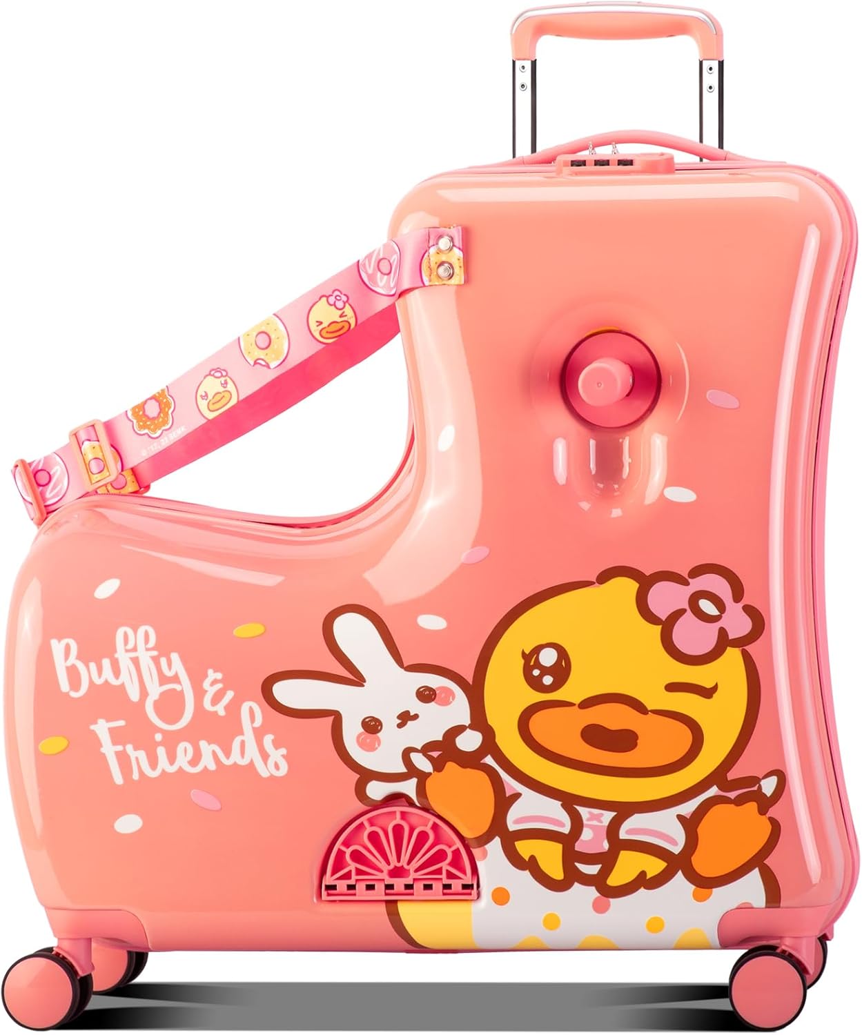 Kids' Lightweight Ride on Luggage with Spinner Wheels & Foldabe Design (Pink Rabbit, 24"+ Aged 3-12 Toddler)