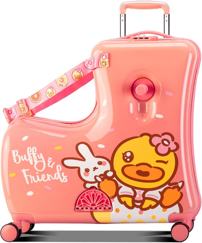 Kids' Lightweight Ride on Luggage with Spinner Wheels & Foldabe Design (Pink Rabbit, 24"+ Aged 3-12 Toddler)