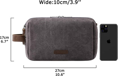 BAGSMART Toiletry Bag for Men, Canvas Travel Toiletry Organizer Dopp Kit Water-resistant Shaving Bag for Toiletries Accessories,Grey-Medium