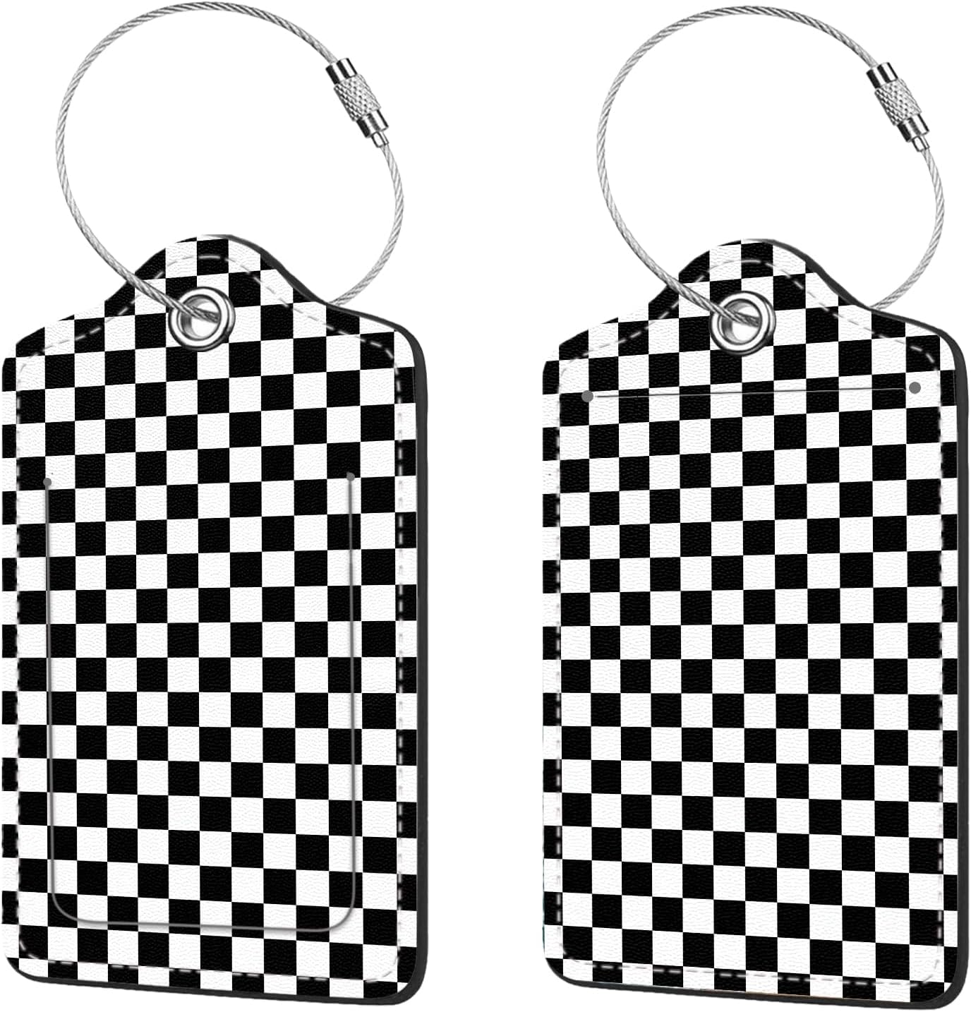2 Pcs Luggage Tags for Suitcases, PU Leather Cruise Ship Luggage Tags with Privacy Cover Label Address Card and Durable Metal Ring Suitable for Men Women Handbags Backpacks,Black and White Square