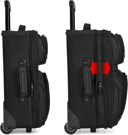 U.S. Traveler Lightweight Rolling 20" Carry On Luggage Softside Suitcase, Black, 2 Wheel Single