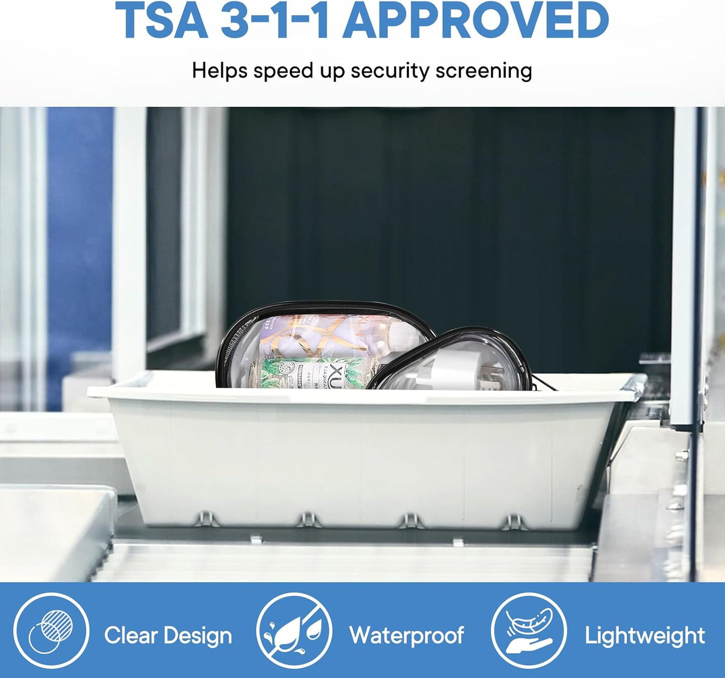 XEWEA Small Clear Toiletry Makeup Bag Portable Waterproof, 3PCS TSA Approved Cosmetic Case with Zipper, Electronics Organizer Cable Charger Pouch, Travel Essentials, Accessories Bag Purse