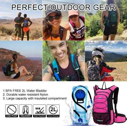 15L Insulated Hydration Backpack Pack with 2L Water Bladder Lightweight Hiking Backpack Bag for Women Men Daypack for Hiking Running Festival Camping Biking