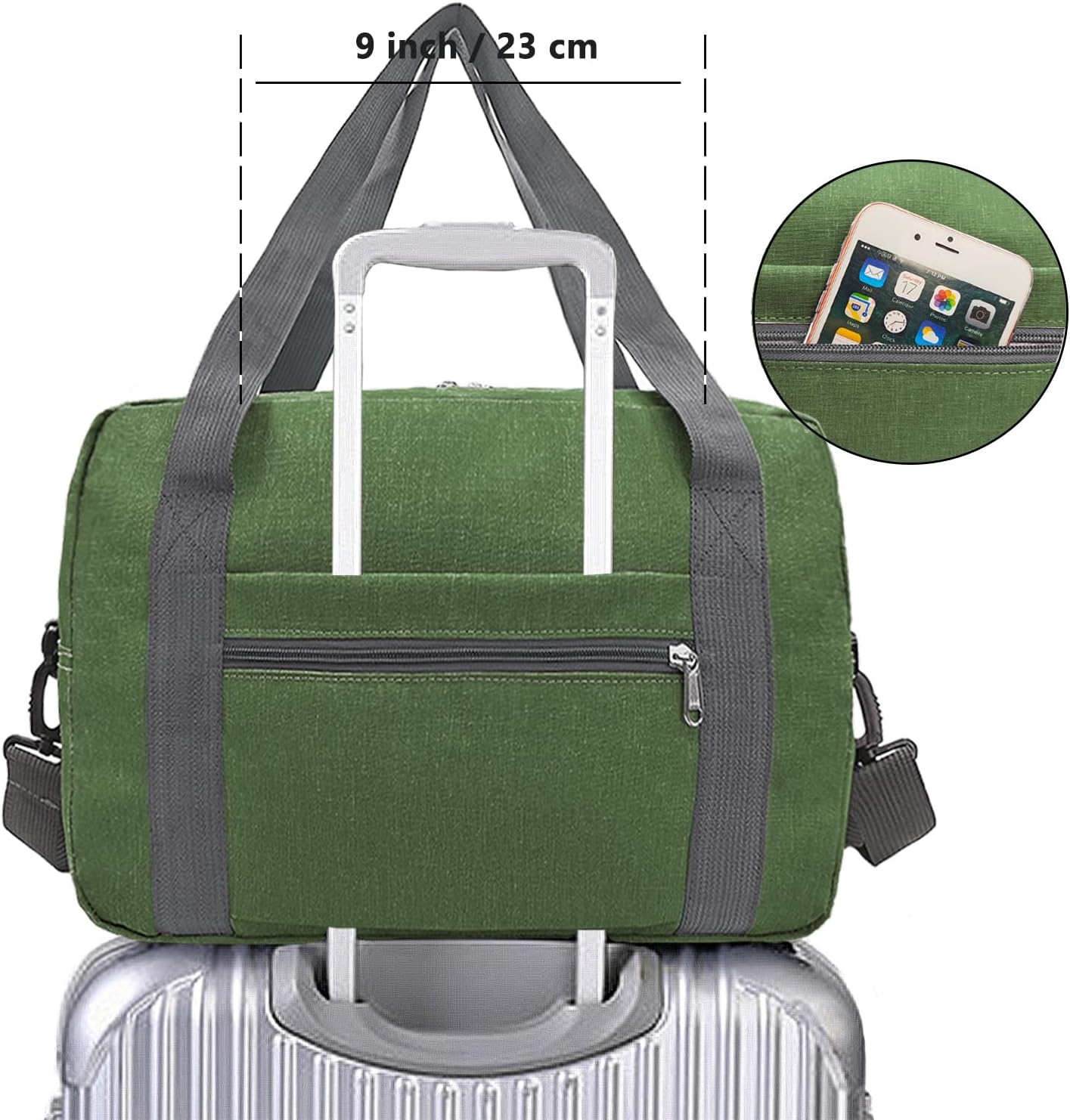 For Spirit Airlines Personal Item Bag 18x14x8 in Underseat Carry-on Luggage foldable Travel Duffle Bag for Airplanes(30L, Army Green)