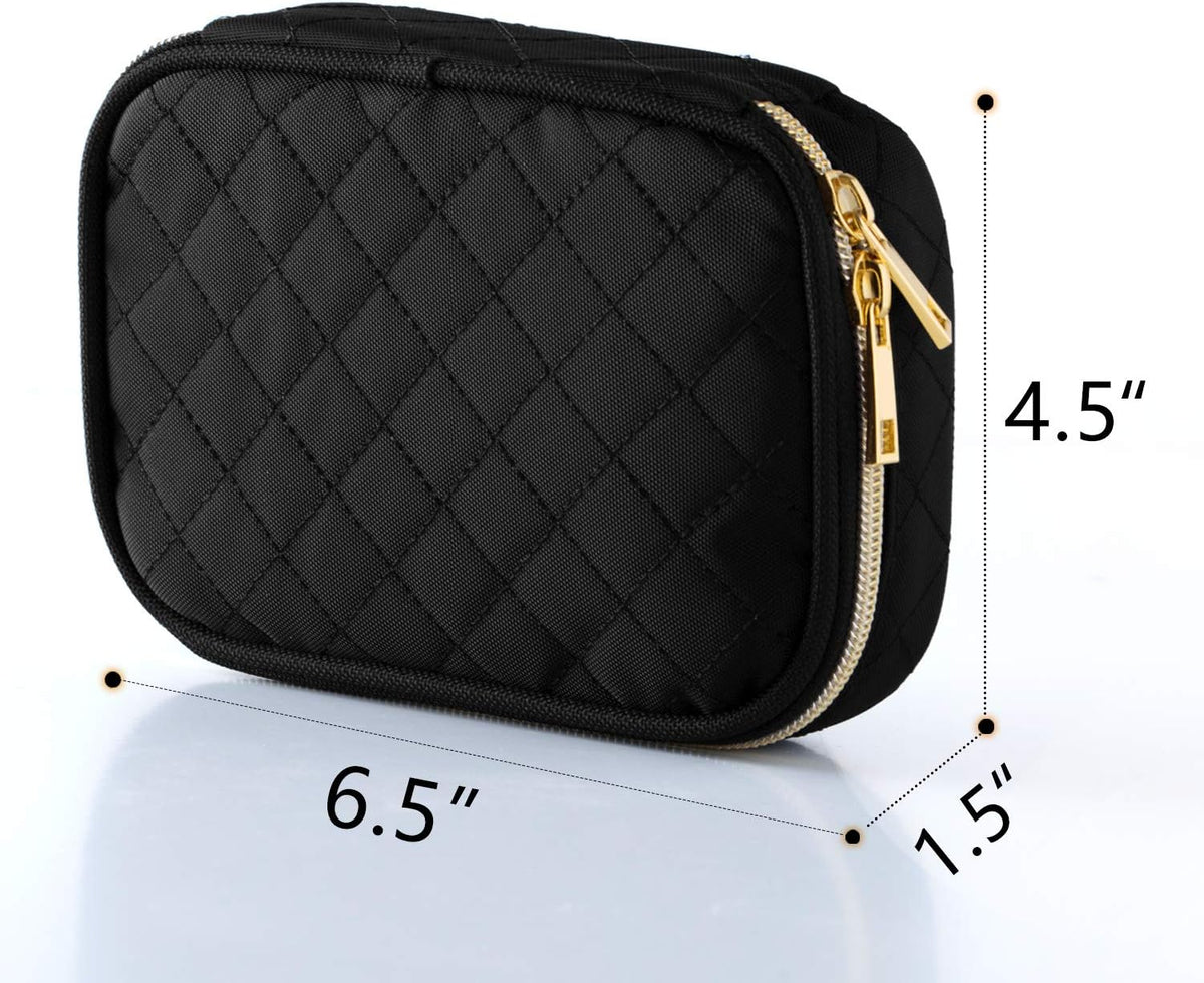 Teamoy Small Jewelry Travel Case, Portable Jewelry Organizer Bag for Earrings, Necklace, Rings and More (Small, Quilted- Black)
