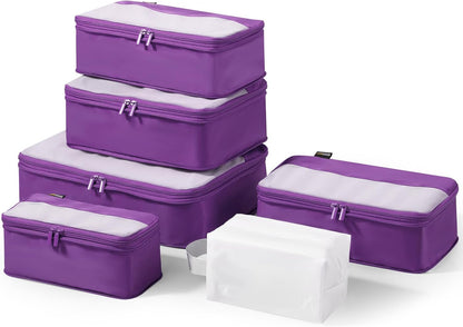 6 Set Compression Packing Cubes for Travel Essentials, Luggage Organizers for Suitcases (Bright Purple)