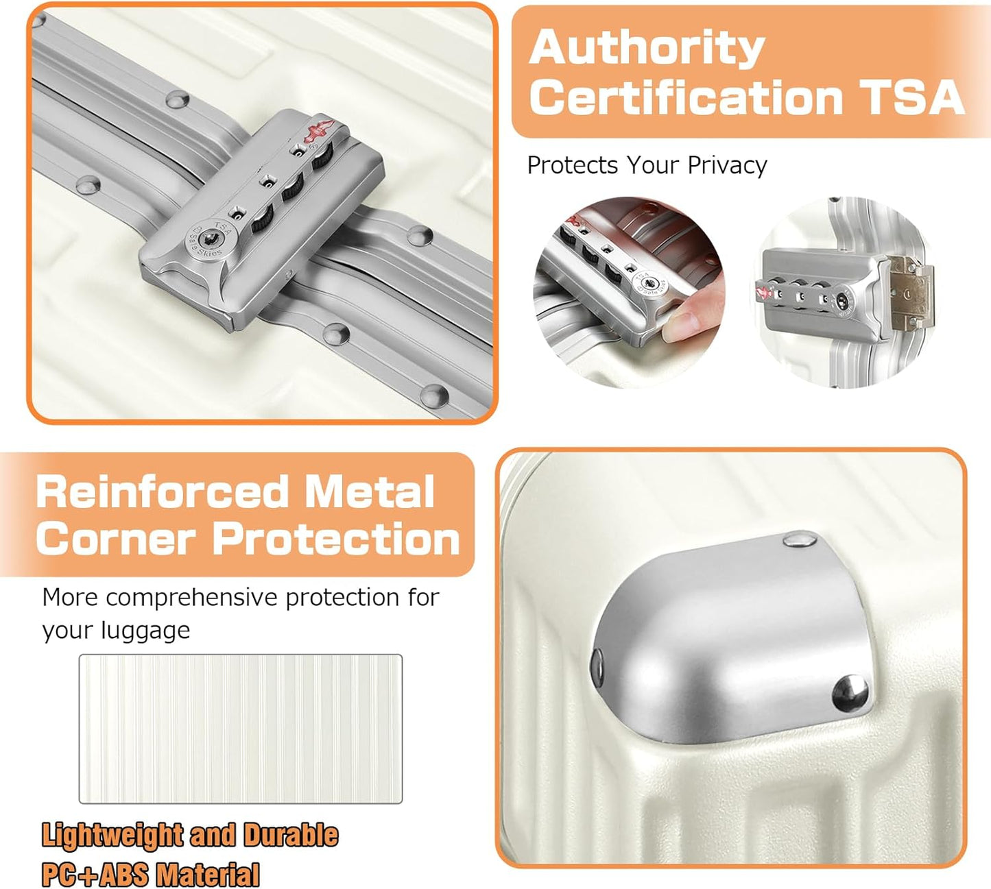 AnyZip Luggage PC+ABS Aluminum Frame Zipperless Checked Luggage Hard Shell Suitcase with TSA Lock Double Spinner Wheels 28 Inch White