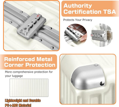 AnyZip Luggage PC+ABS Aluminum Frame Zipperless Checked Luggage Hard Shell Suitcase with TSA Lock Double Spinner Wheels 28 Inch White