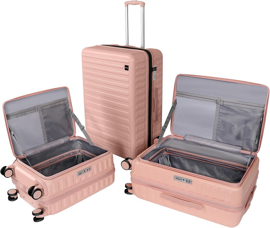 3-Piece 20/24 Top Opening Hardshell Lightweight Luggage and 28-Inch Clamshell Opening Suitcase with Spinner Wheels & TSA Locks for Woman Girls Travel, Pink 20in/24in/28in