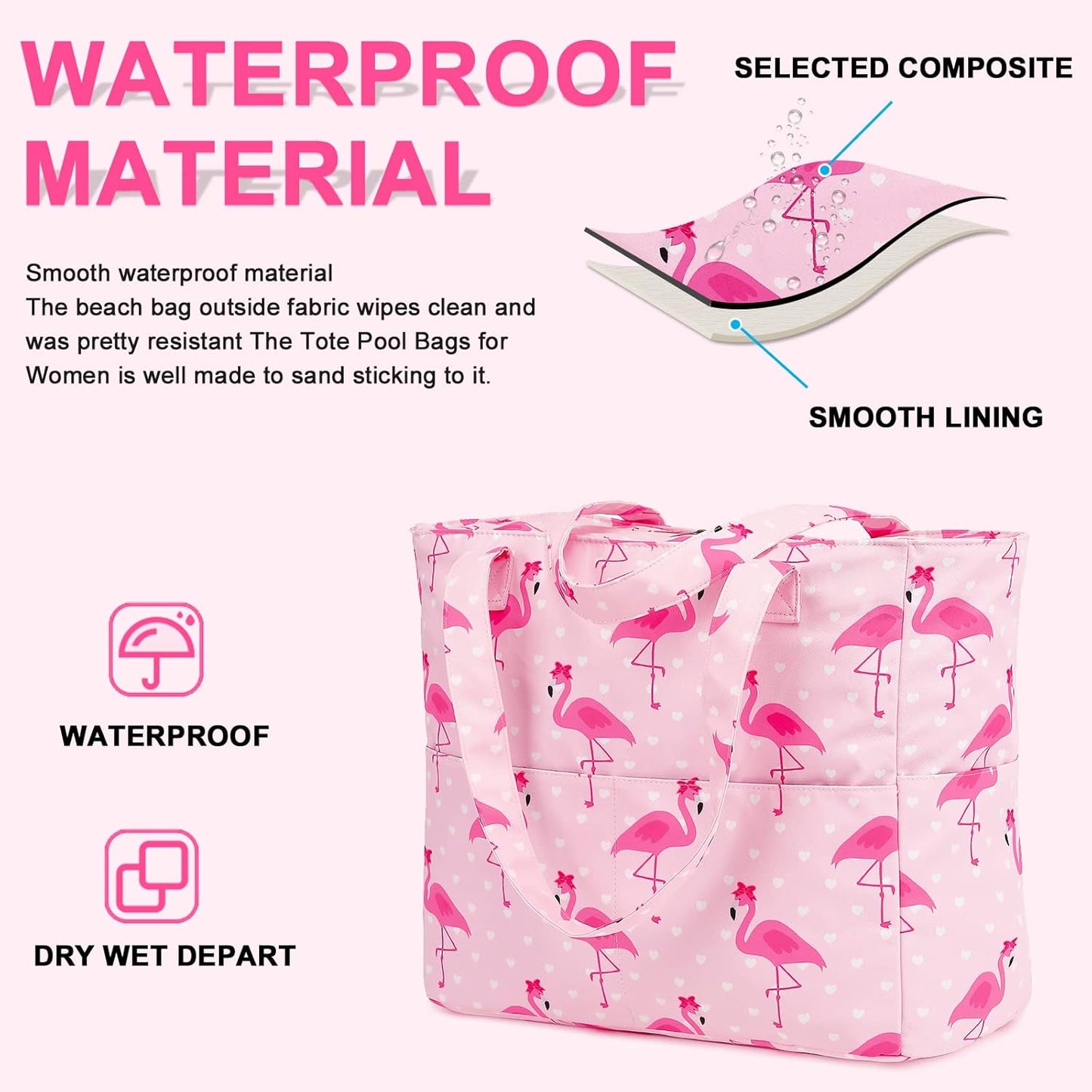 Waterproof Beach Tote Pool Bags for Women Ladies Extra Large Gym Tote Carry On Bag With Wet Compartment for Weekender Travel
