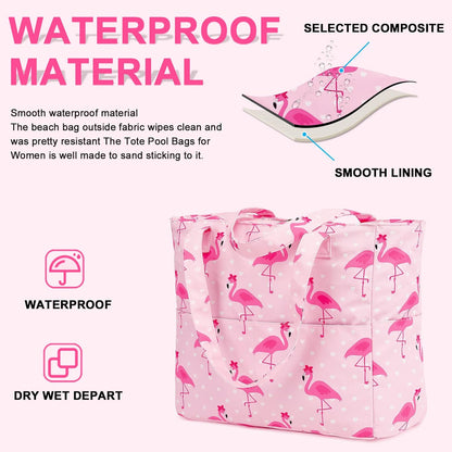 Waterproof Beach Tote Pool Bags for Women Ladies Extra Large Gym Tote Carry On Bag With Wet Compartment for Weekender Travel