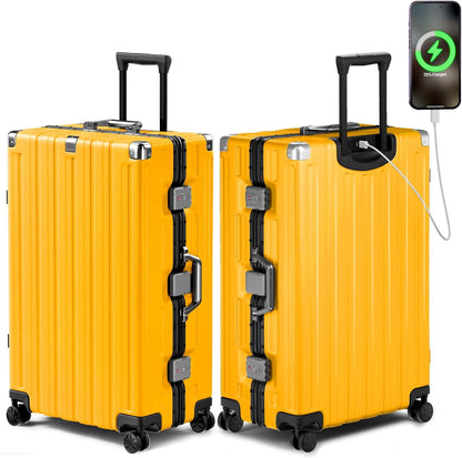 Krute Large Luggage 28 inch Zipperles Suitcase With Spinner Wheels USB Charger Hardside PC Aluminum Frame Luggages Checked Suitcases with TSA Lock (1 Piece)