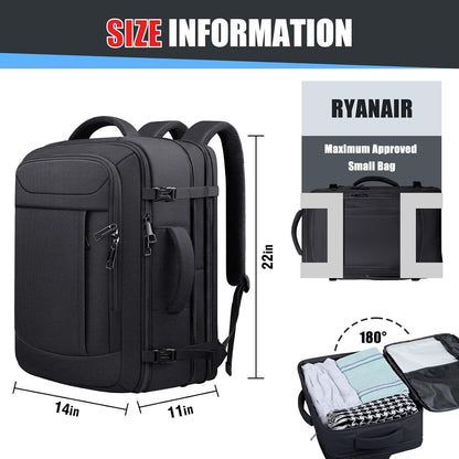 55L Extra Large Travel Backpack, Expandable 50L - 60L Carry On Backpack, Travel Luggage Suitcase Anti-Theft TSA Flight Laptop Bag, Sturdy 18.4 Inch XXXL Daypack Weekender Gifts for Men, Black