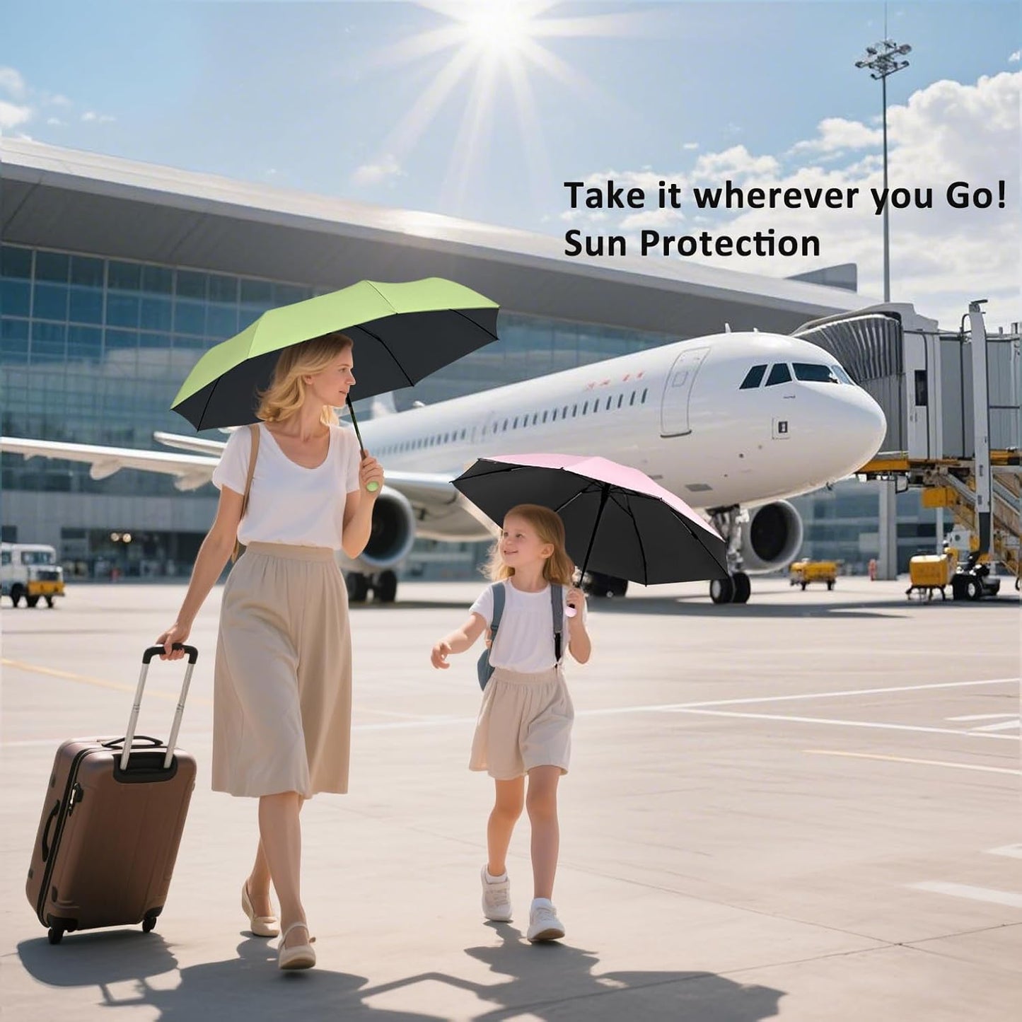 BAODINI Travel Mini Umbrella for Purse With Case Small Compact UV Sun Protection Sun Lightweight Tiny Pocket Umbrella for Women Kids and Men