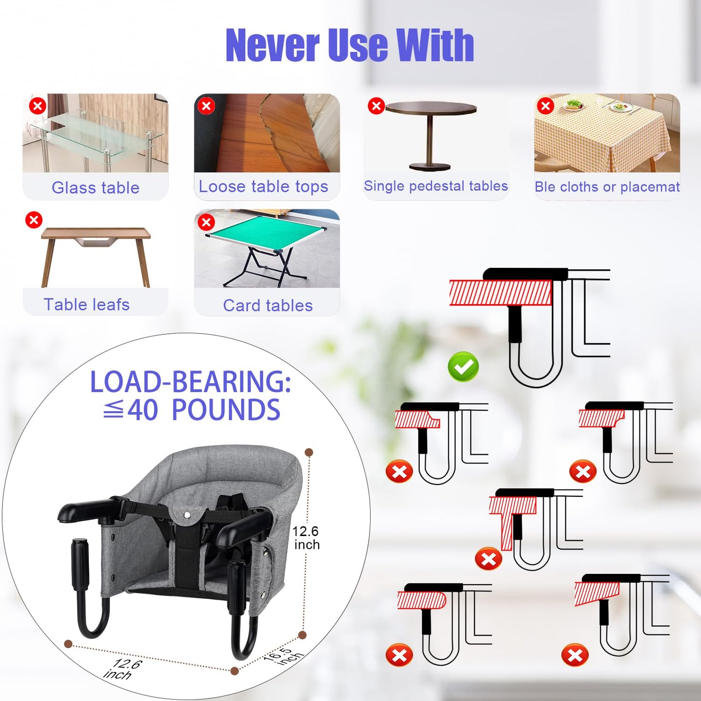 Hook On High Chair, Attach to Fast Table Chair,Clip on High Chairs to Table,Foldable Storage Feeding Baby Seat for Baby Toddler Home and Travel,Lightweight Space-Saving Design,Portable High Chairs