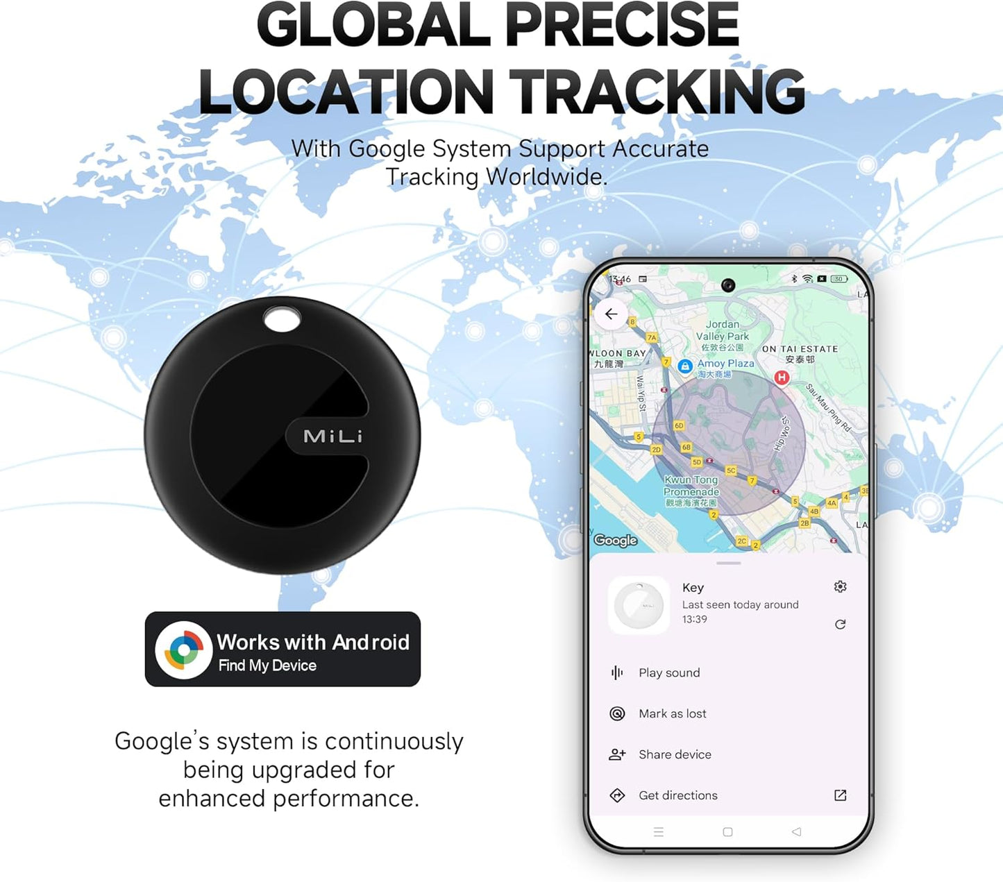 MiLi MiTag Bluetooth Tracker for Android, Google Certified Key Finder/Luggage Tracker/Item Locator, Smart Tracking Tag for Google Find My Device (Find Hub) App, 1 Pack