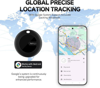 MiLi MiTag Bluetooth Tracker for Android, Google Certified Key Finder/Luggage Tracker/Item Locator, Smart Tracking Tag for Google Find My Device (Find Hub) App (BLK, 2PCS)
