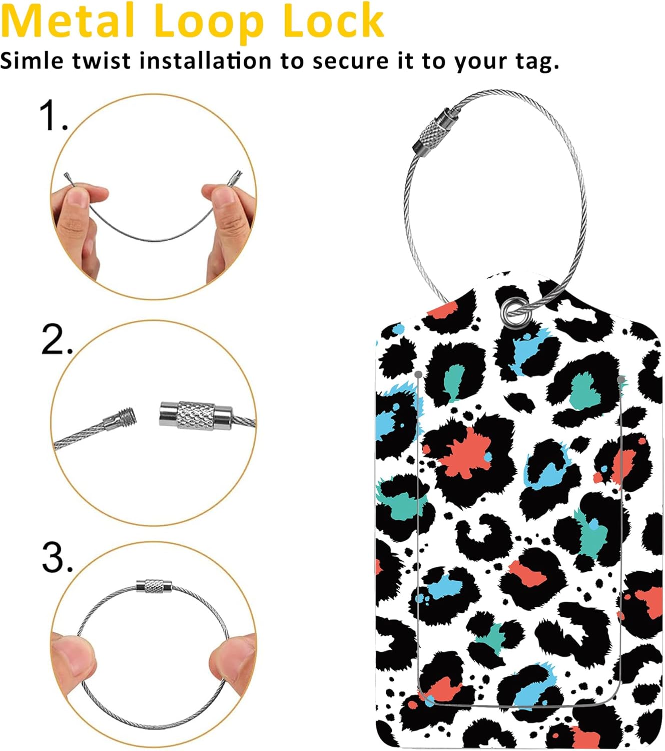 2 Pack Leopard Pattern Luggage Tags for Suitcases,Abstract Leopard Skin Leather Baggage Suitcases Tag Name ID Label Privacy Cover Travel Bag Tags for Women Men Boys Girls