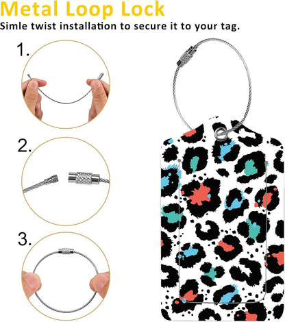 2 Pack Leopard Pattern Luggage Tags for Suitcases,Abstract Leopard Skin Leather Baggage Suitcases Tag Name ID Label Privacy Cover Travel Bag Tags for Women Men Boys Girls