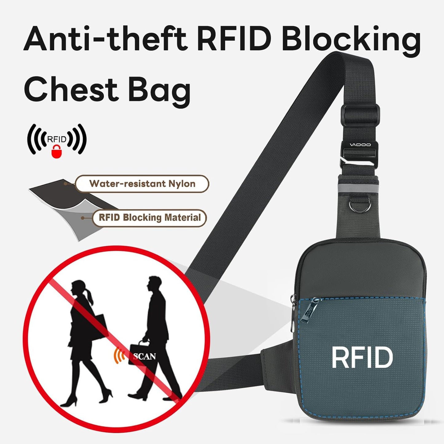 VADOO Crossbody Bags for Women, Mini Lightweight RFID Blocking Sling Men Bag for Phone and Travel (Basic Version- Grey)