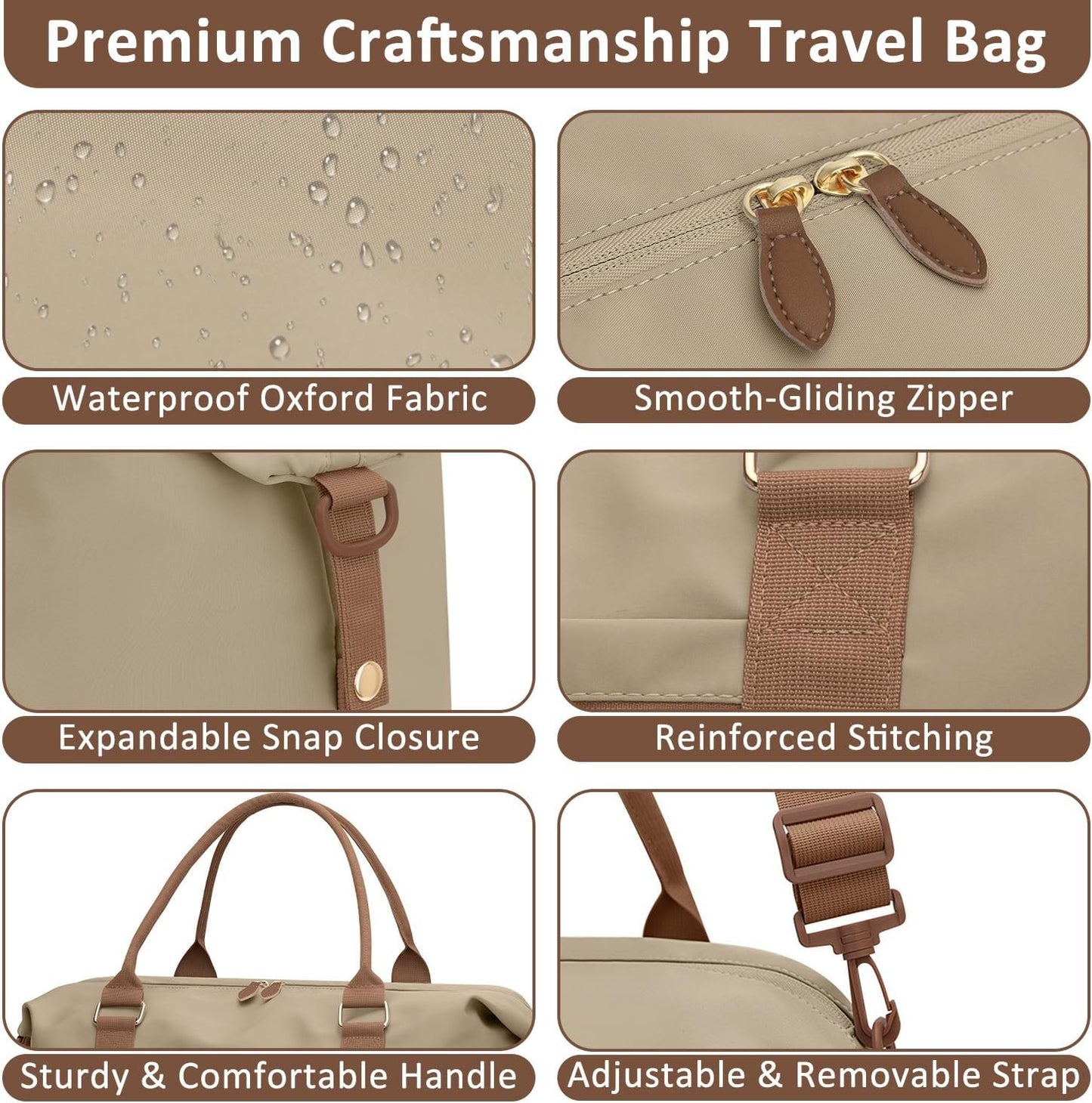 Travel Duffle Bag for Women, Weekender Bags, Hospital Bag for Labor Delivery, Lightweight Tote Duffel Overnight Bag with Luggage Sleeve, Airplane Travel Bags with Toiletry Bag, Large, Khaki