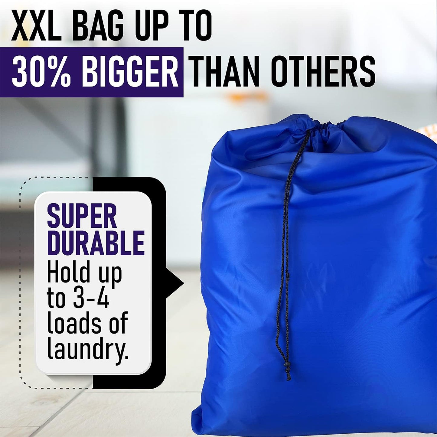 Laundry Bag with Locking Closure Drawstring – Extra Large Heavy Duty 100% Nylon, Large & Foldable Clothes Sack – Lightweight Dirty Laundry Organizer for Travel, Dorm, Gym – L 40" x H 50" (ROYAL BLUE)