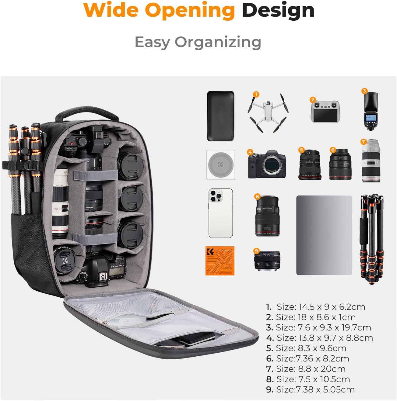 K&F Concept Camera Backpack,Hardshell Photography DSLR Camera Bag with 15-15.6 Inch Laptop Compartment Waterproof Hard Shell Camera Case Compatible with Canon/Nikon/Sony/DJI Mavic Drone