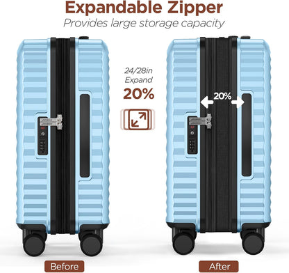 SHOWKOO Luggage Sets 3 Piece Hardside Expandable Suitcase with Double Spinner Wheels Tsa Lock Sky Blue (20in/24in/28in)