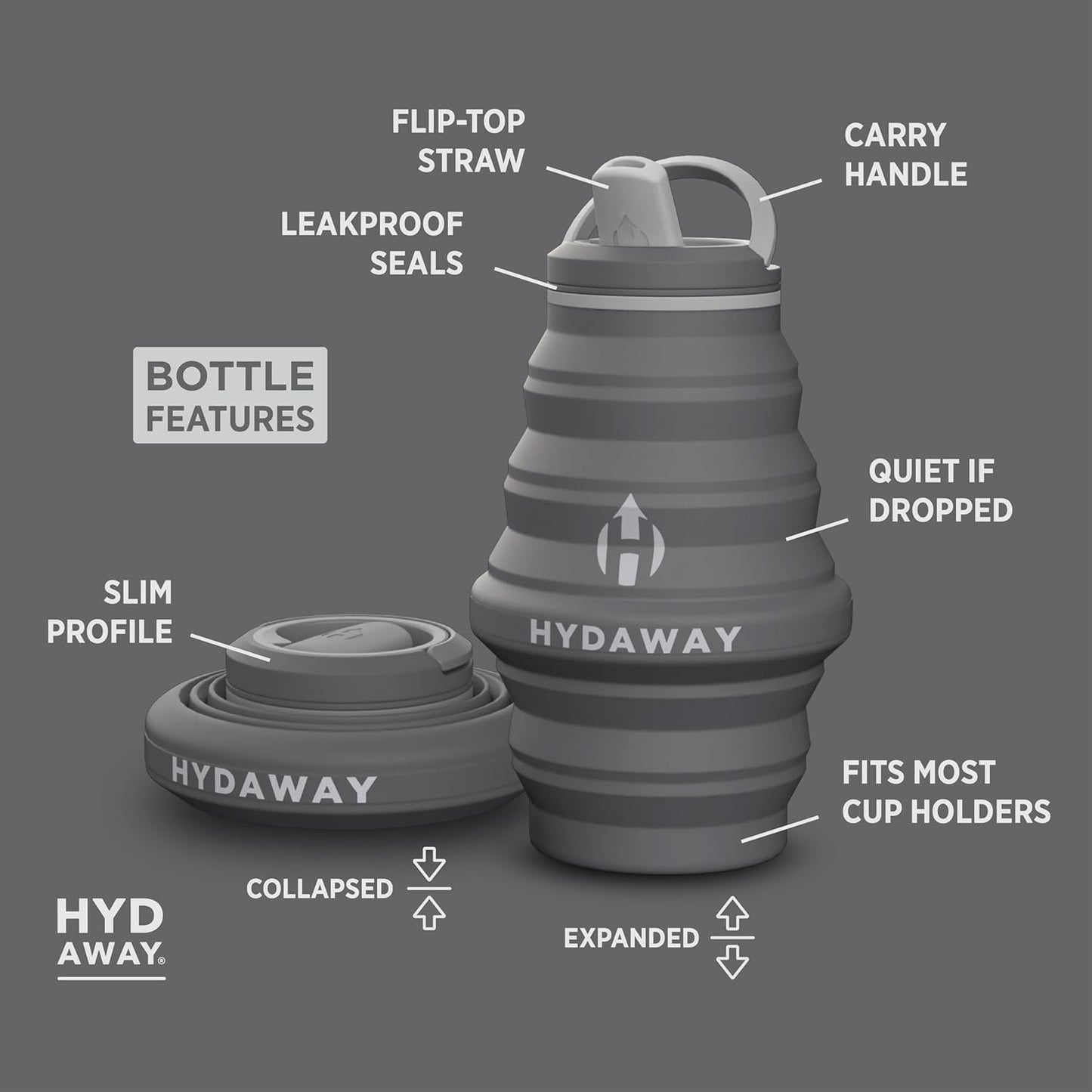 HYDAWAY 17oz Collapsible Water Bottle - BPA-Free, Leakproof, Lightweight, and Space-Saving - Perfect for Travel, Hiking, and Everyday Hydration